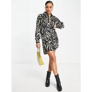 Missguided Shirt Dress Womens US 8 UK 12 Zebra Print Oversized NYE Party Glam